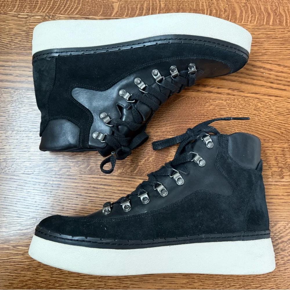 VINCE Soren Water Resistant‎ Leather Sneaker Boots Black Comfy Suede Combat 8.5
